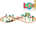 Lelin Toys Дървено влакче с релси, гара и аксесоари с 50 части L50029